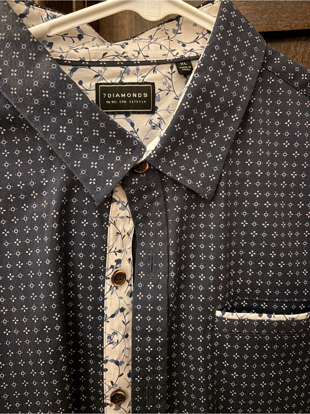 7 Diamonds Men’s Navy Patterned Button-Down Shirt